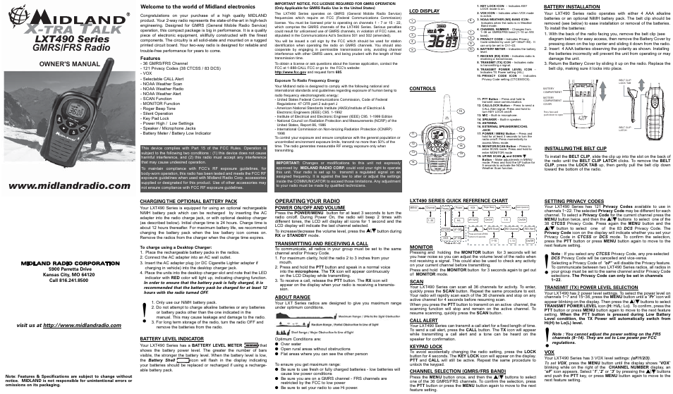 MIDLAND LXT490 User Manual | 2 pages