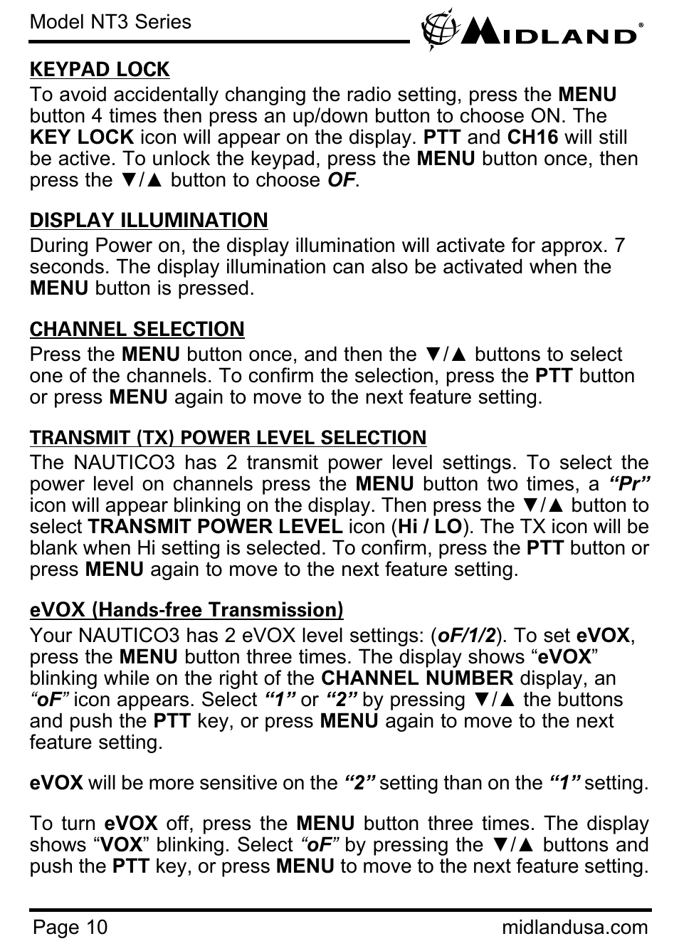 MIDLAND NT3 User Manual | Page 10 / 22