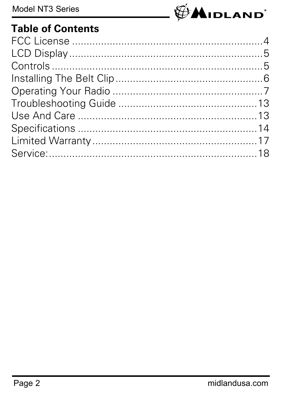 MIDLAND NT3 User Manual | Page 2 / 22