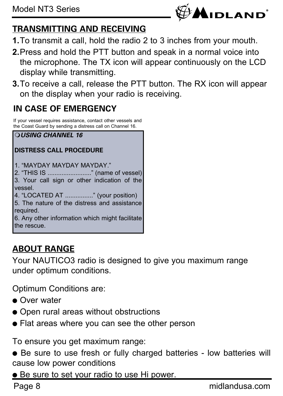 MIDLAND NT3 User Manual | Page 8 / 22