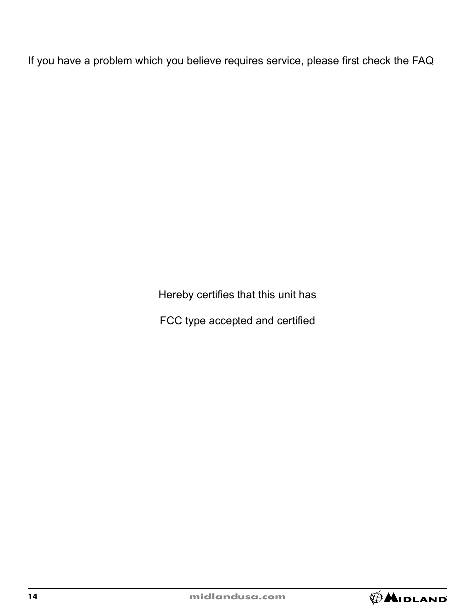 Service | MIDLAND 1001z User Manual | Page 14 / 16