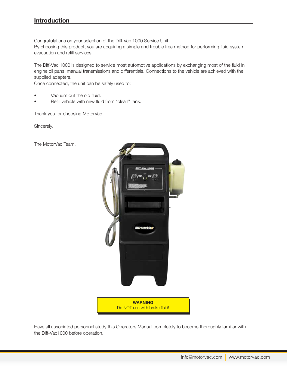 Introduction | MotorVac Diff-Vac 1000 User Manual | Page 2 / 9