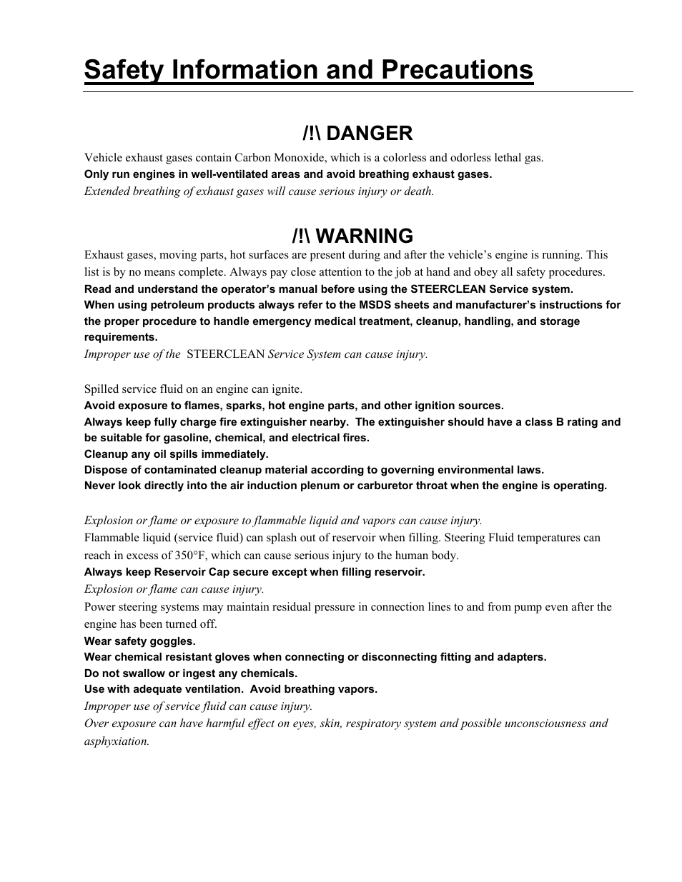 Safety information and precautions, Danger, Warning | MotorVac SteerClean 1000 User Manual | Page 9 / 18