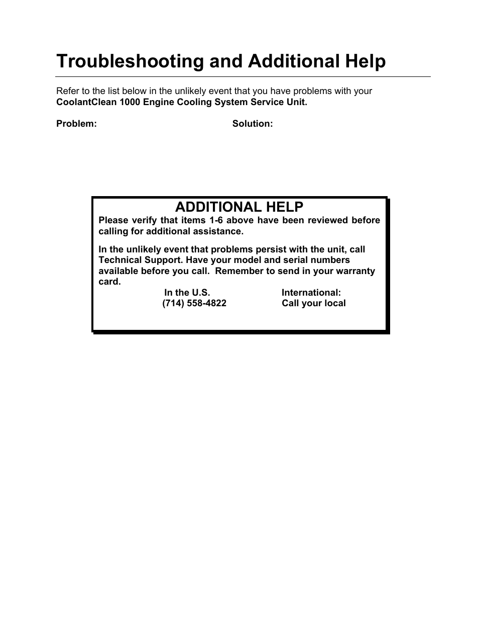 Troubleshooting and additional help, Additional help | MotorVac COOLANTCLEAN-1000 User Manual | Page 14 / 17