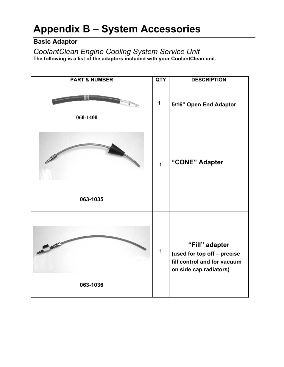 Appendix b – system accessories, Coolantclean engine cooling system service unit | MotorVac COOLANTCLEAN-1000 User Manual | Page 15 / 17