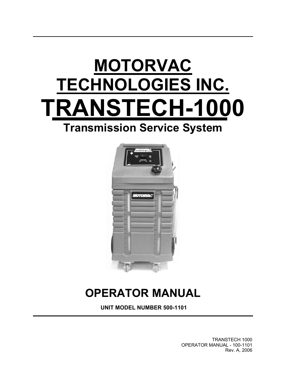 MotorVac TRANSTECH-1000 User Manual | 19 pages