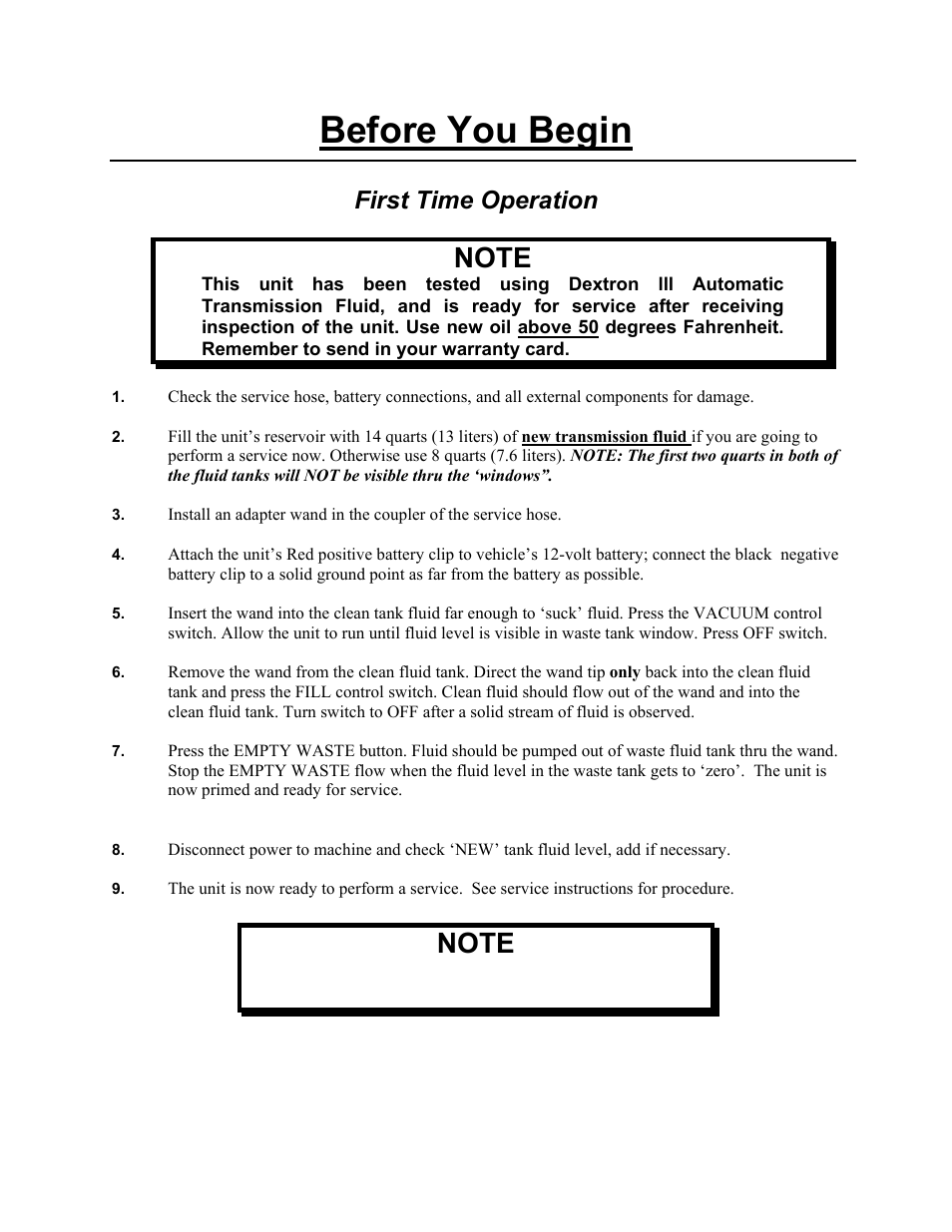 Before you begin, First time operation | MotorVac TRANSTECH-1000 User Manual | Page 11 / 19