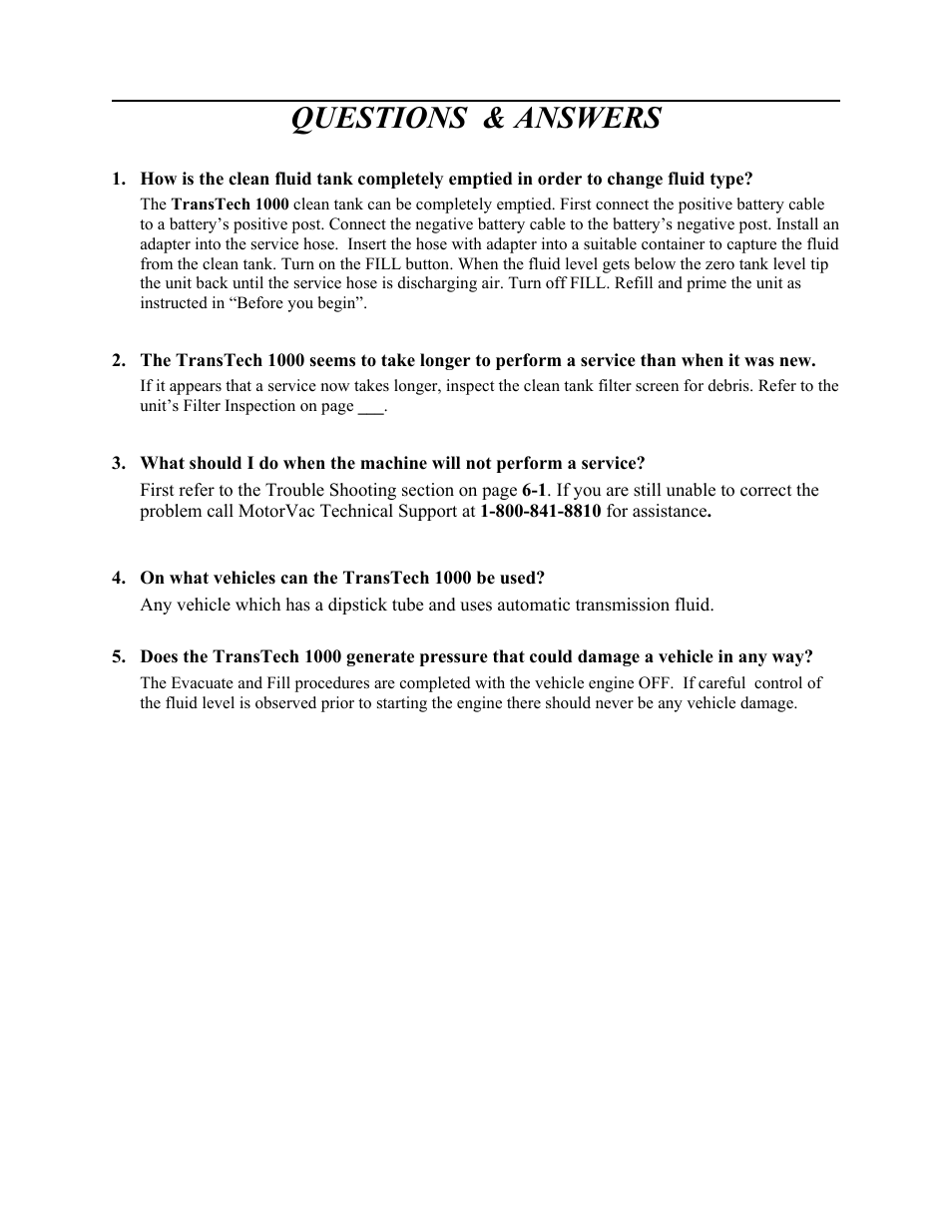 Questions & answers | MotorVac TRANSTECH-1000 User Manual | Page 14 / 19