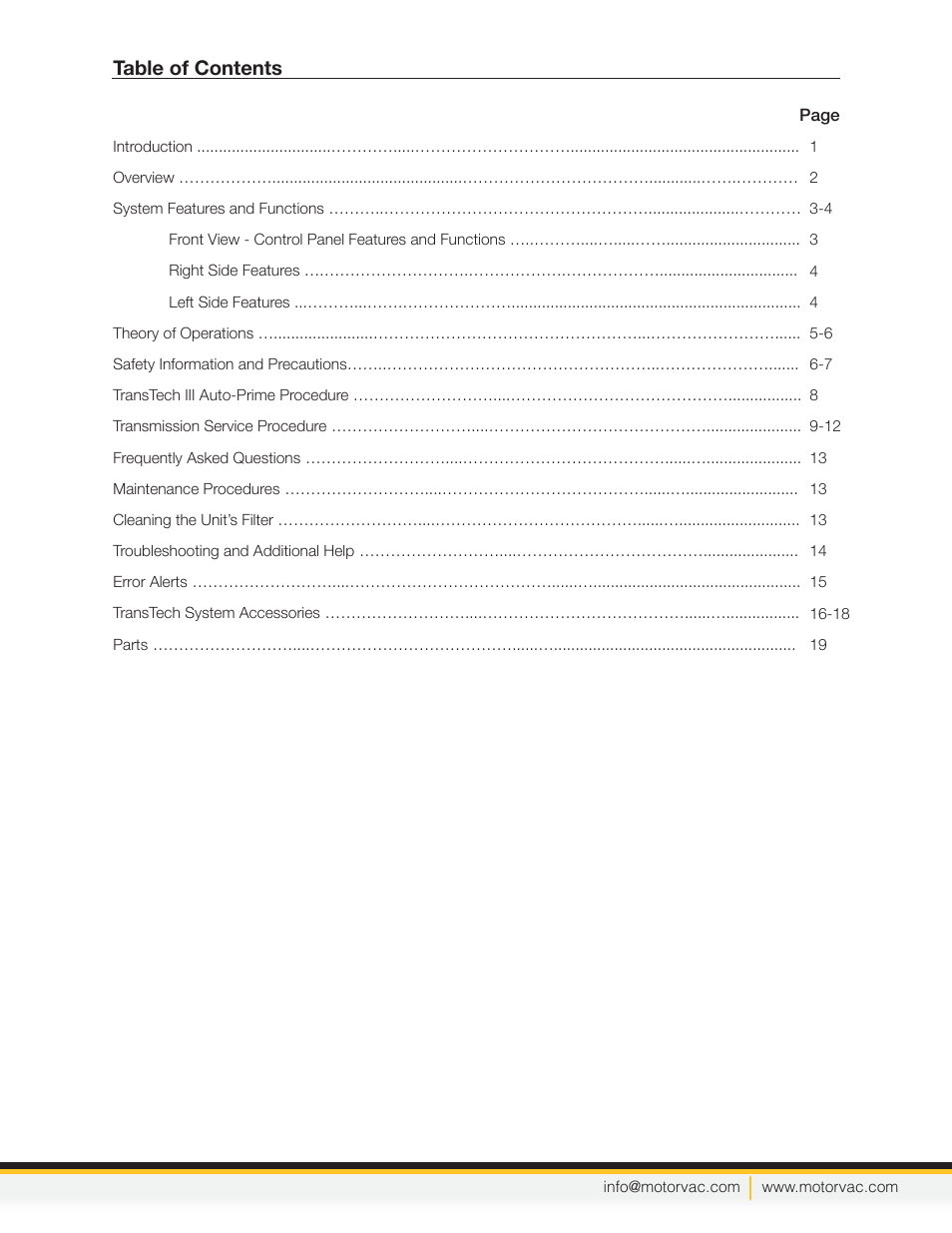 MotorVac TRANSTECH III User Manual | Page 2 / 24