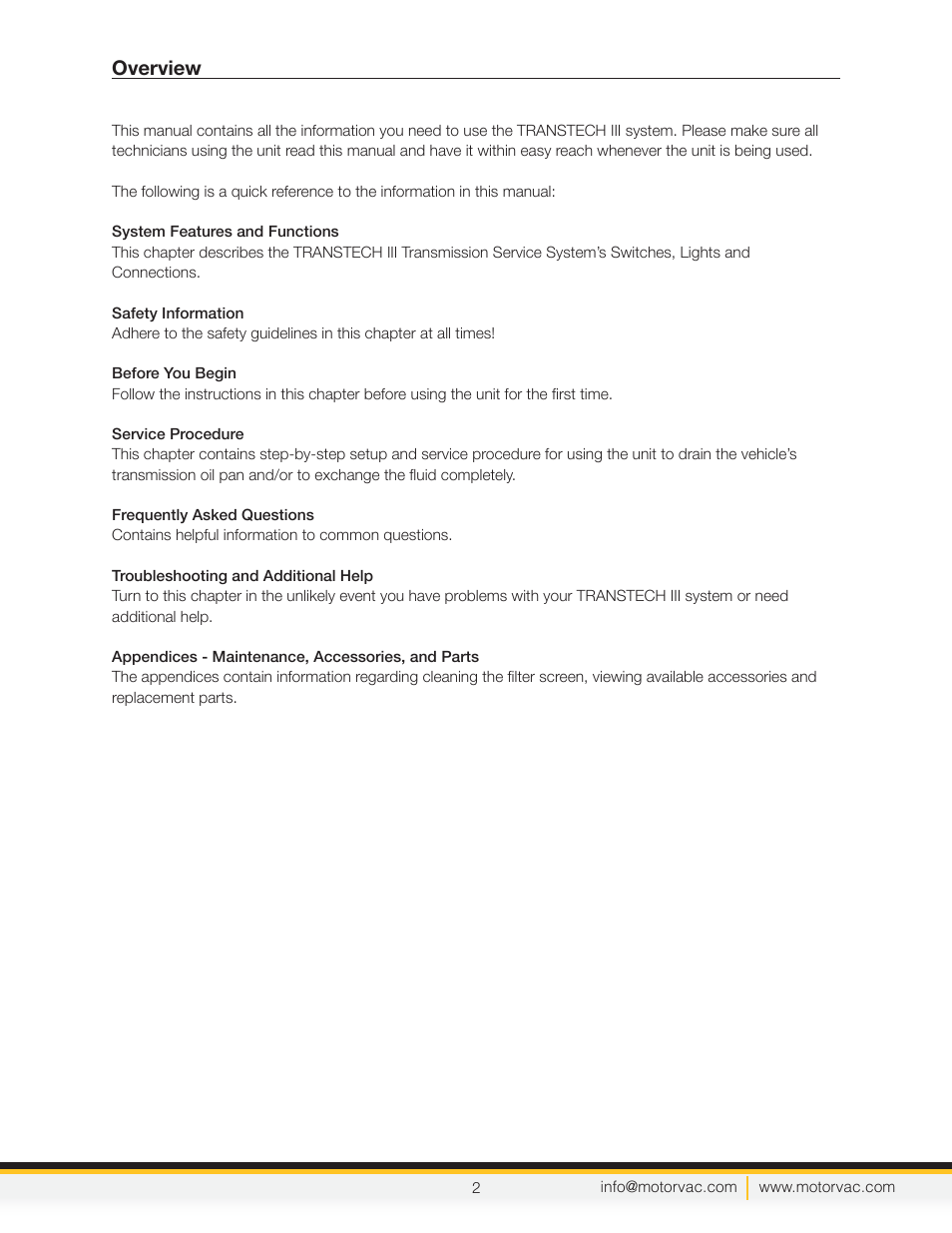 Overview | MotorVac TRANSTECH III User Manual | Page 4 / 24