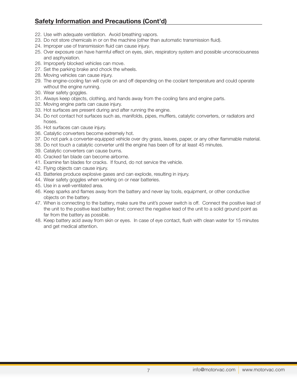 Safety information and precautions (cont’d) | MotorVac TRANSTECH III User Manual | Page 9 / 24