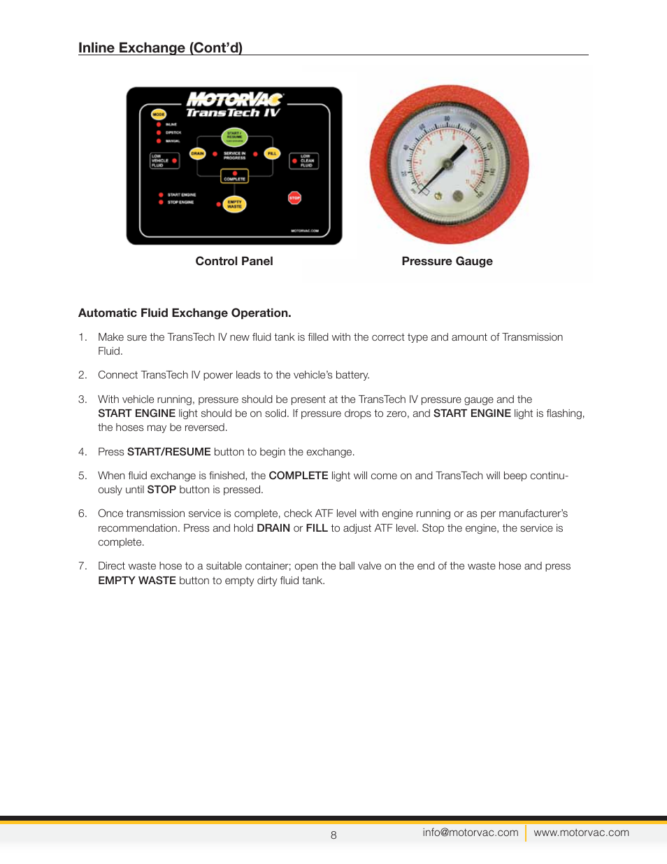 Inline exchange (cont’d) | MotorVac TRANSTECH IV User Manual | Page 11 / 24