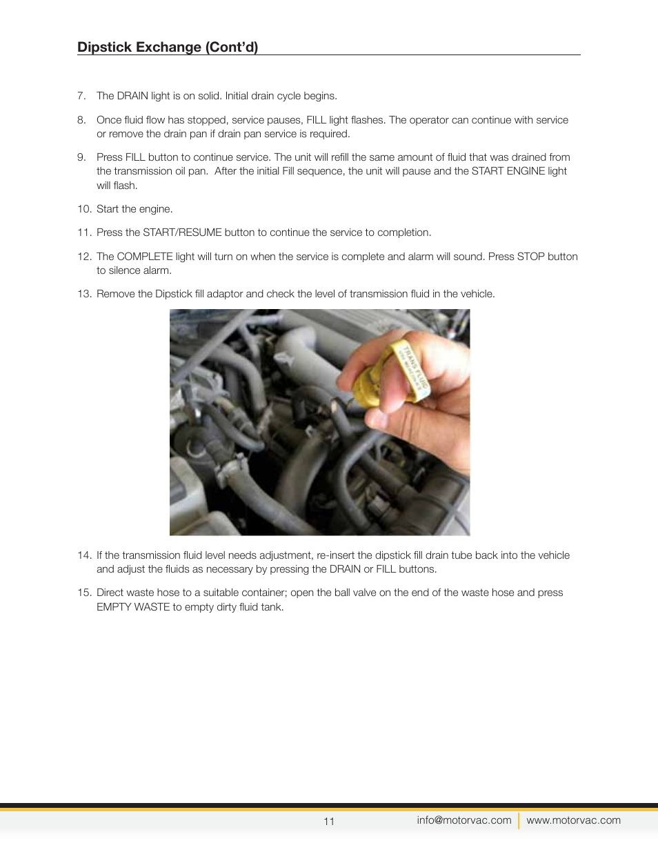 Dipstick exchange (cont’d) | MotorVac TRANSTECH IV User Manual | Page 14 / 24