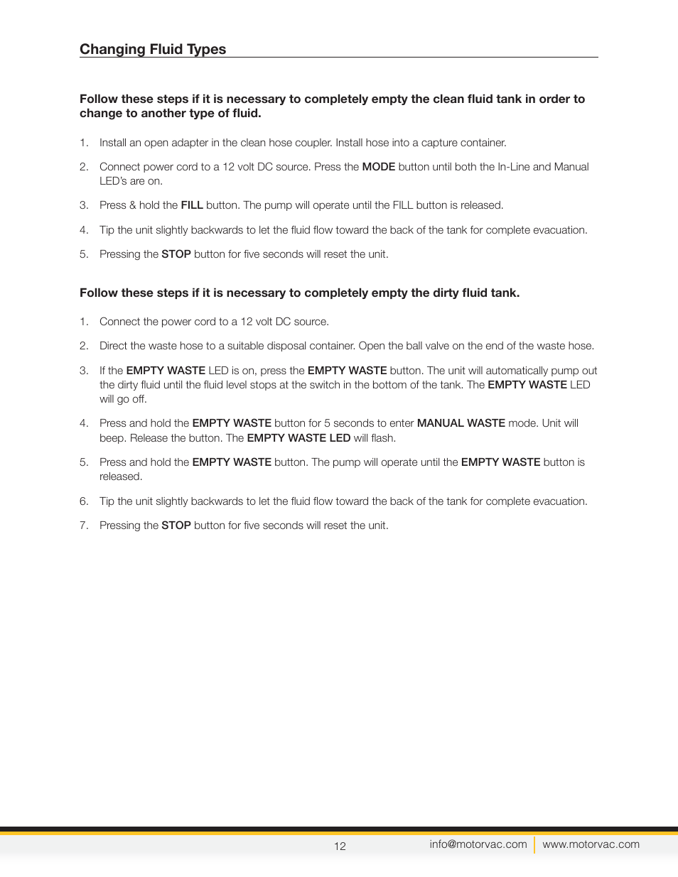 Changing fluid types | MotorVac TRANSTECH IV User Manual | Page 15 / 24