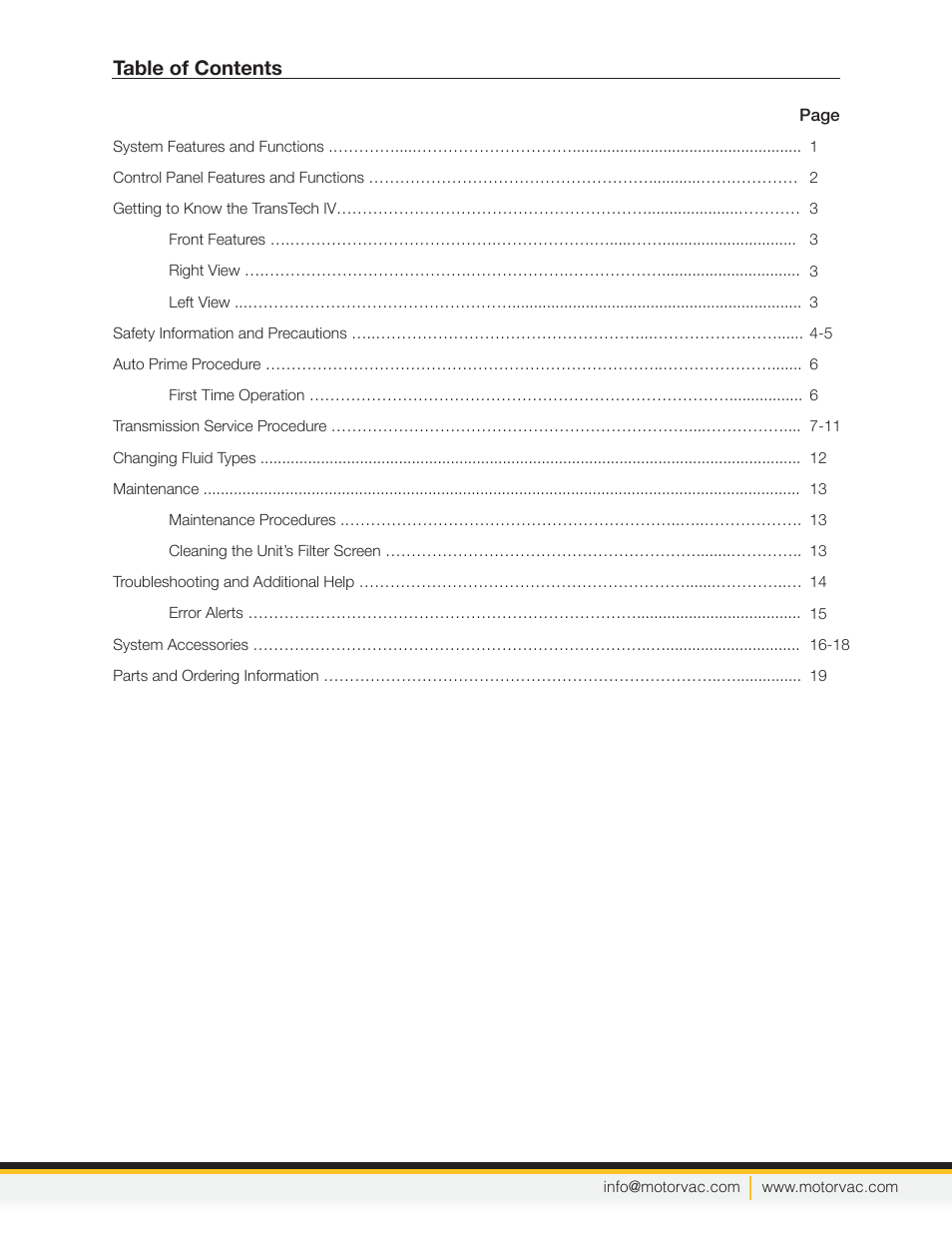 MotorVac TRANSTECH IV User Manual | Page 3 / 24