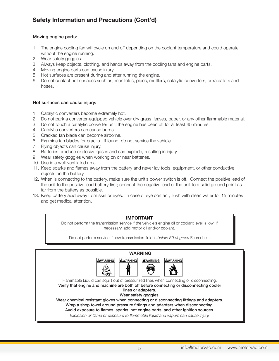 Safety information and precautions (cont’d) | MotorVac TRANSTECH IV User Manual | Page 8 / 24