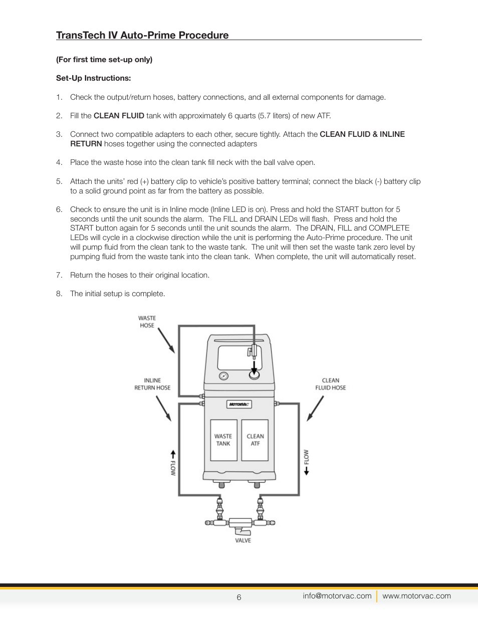 Transtech iv auto-prime procedure | MotorVac TRANSTECH IV User Manual | Page 9 / 24