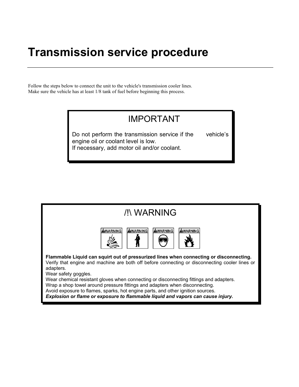 Transmission service procedure, Important, Warning | MotorVac TRANSTECH HD User Manual | Page 12 / 23