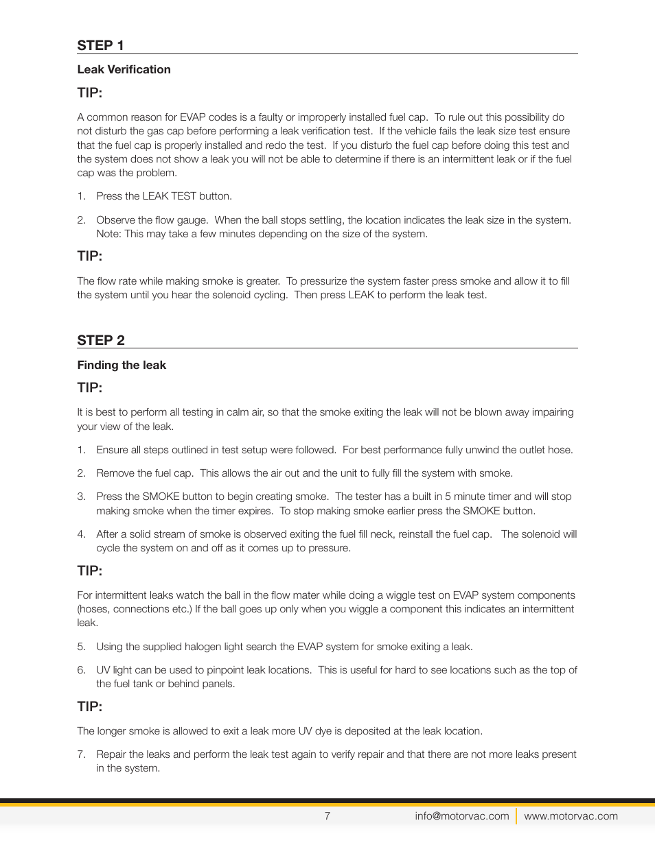 Step 1, Step 2 | MotorVac Cool Smoke EVAP Leak Detection System User Manual | Page 10 / 18