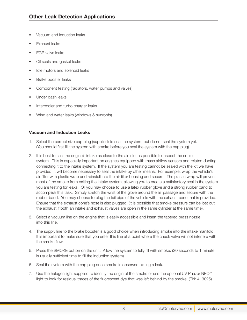 Other leak detection applications | MotorVac Cool Smoke EVAP Leak Detection System User Manual | Page 11 / 18