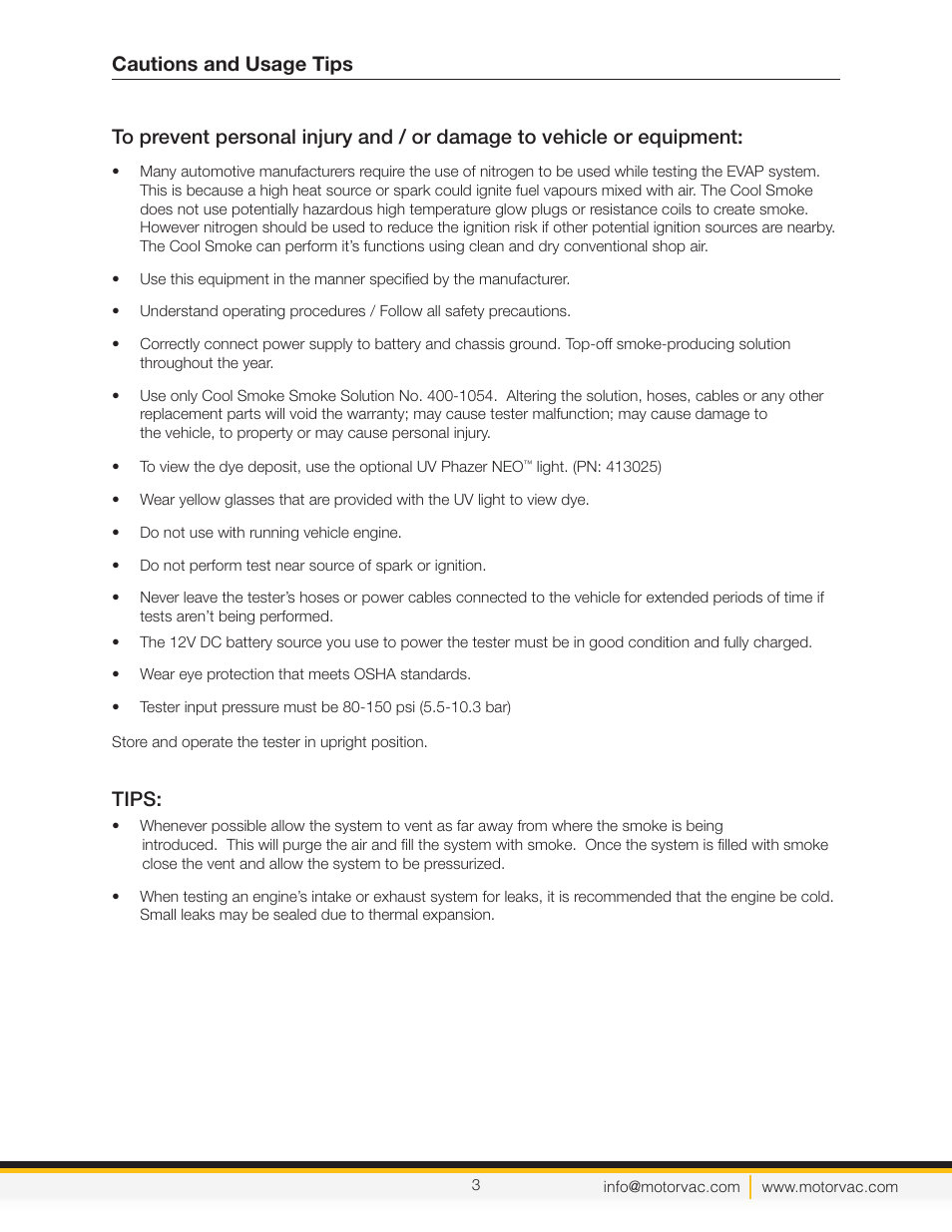 Tips | MotorVac Cool Smoke EVAP Leak Detection System User Manual | Page 6 / 18