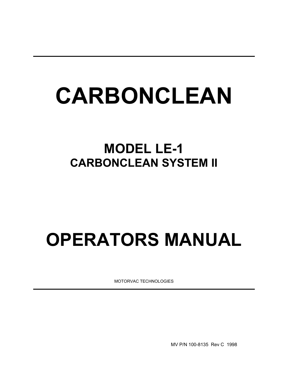 MotorVac CarbonClean System II LE-1 User Manual | 43 pages