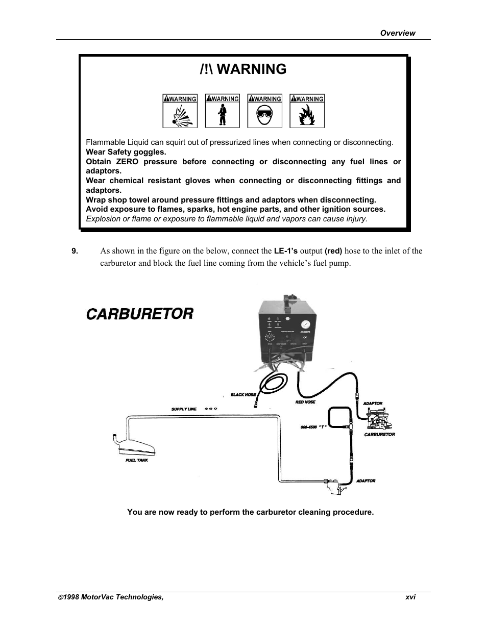 Warning | MotorVac CarbonClean System II LE-1 User Manual | Page 17 / 43