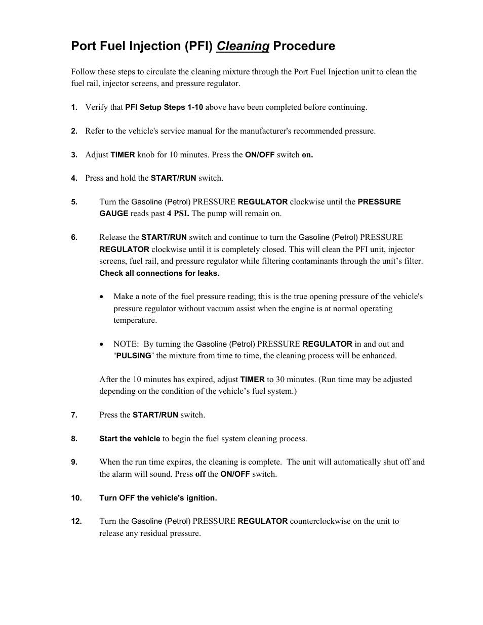 Port fuel injection (pfi) cleaning procedure | MotorVac CarbonClean Dual System MCS 352 User Manual | Page 26 / 59