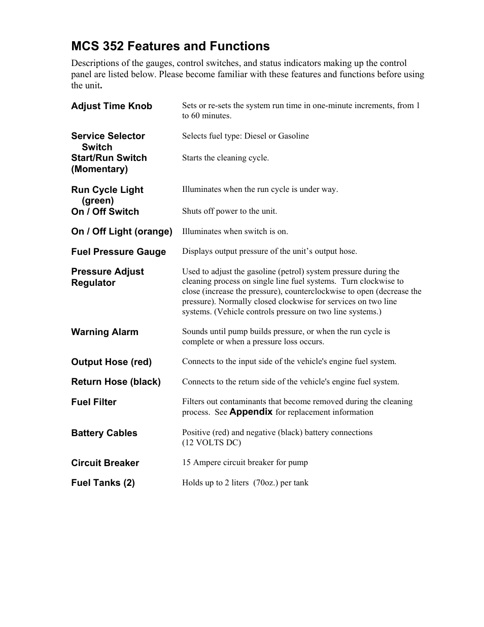 Mcs 352 features and functions | MotorVac CarbonClean Dual System MCS 352 User Manual | Page 8 / 59