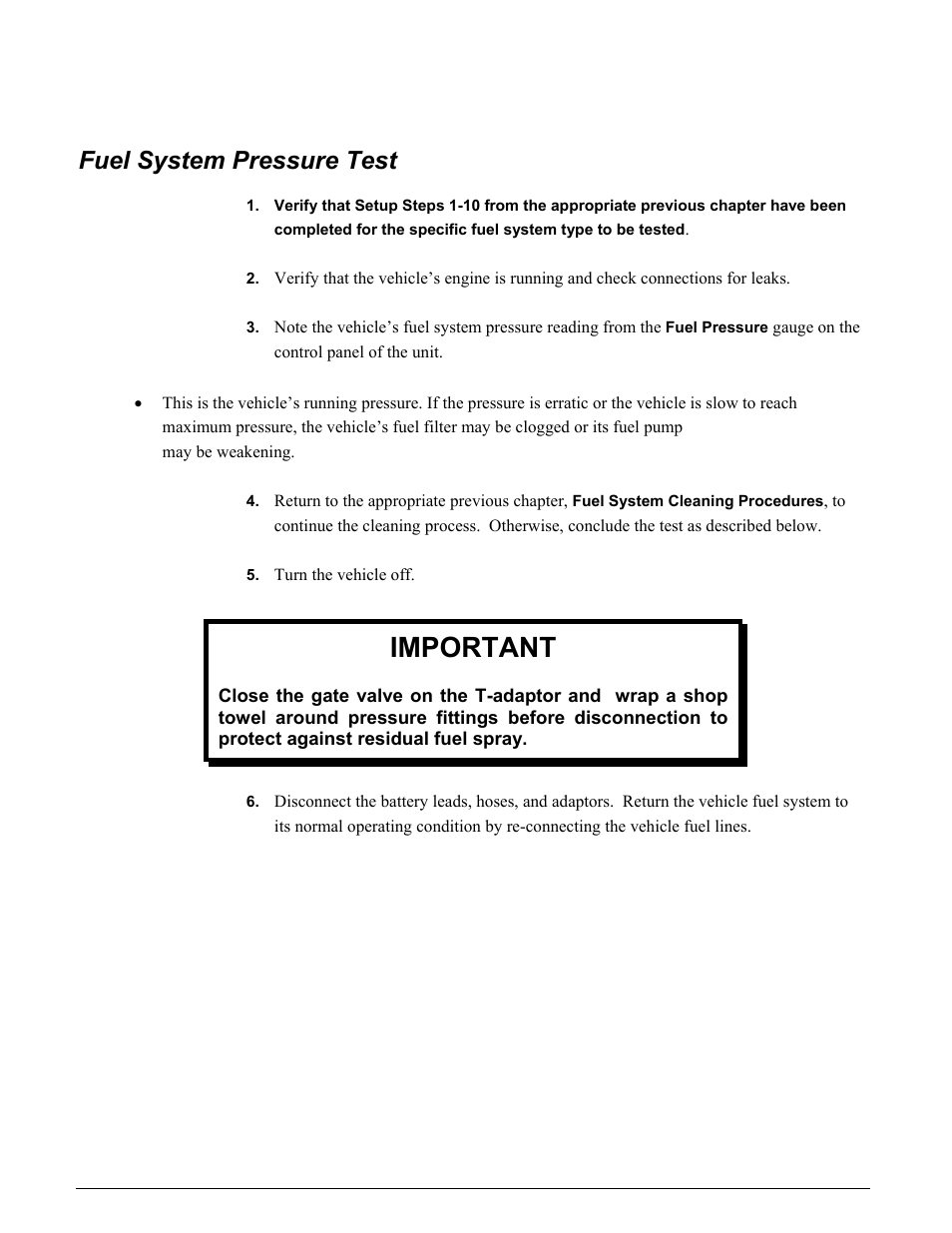 Important, Fuel system pressure test | MotorVac CarbonClean System MCS 245 User Manual | Page 45 / 68