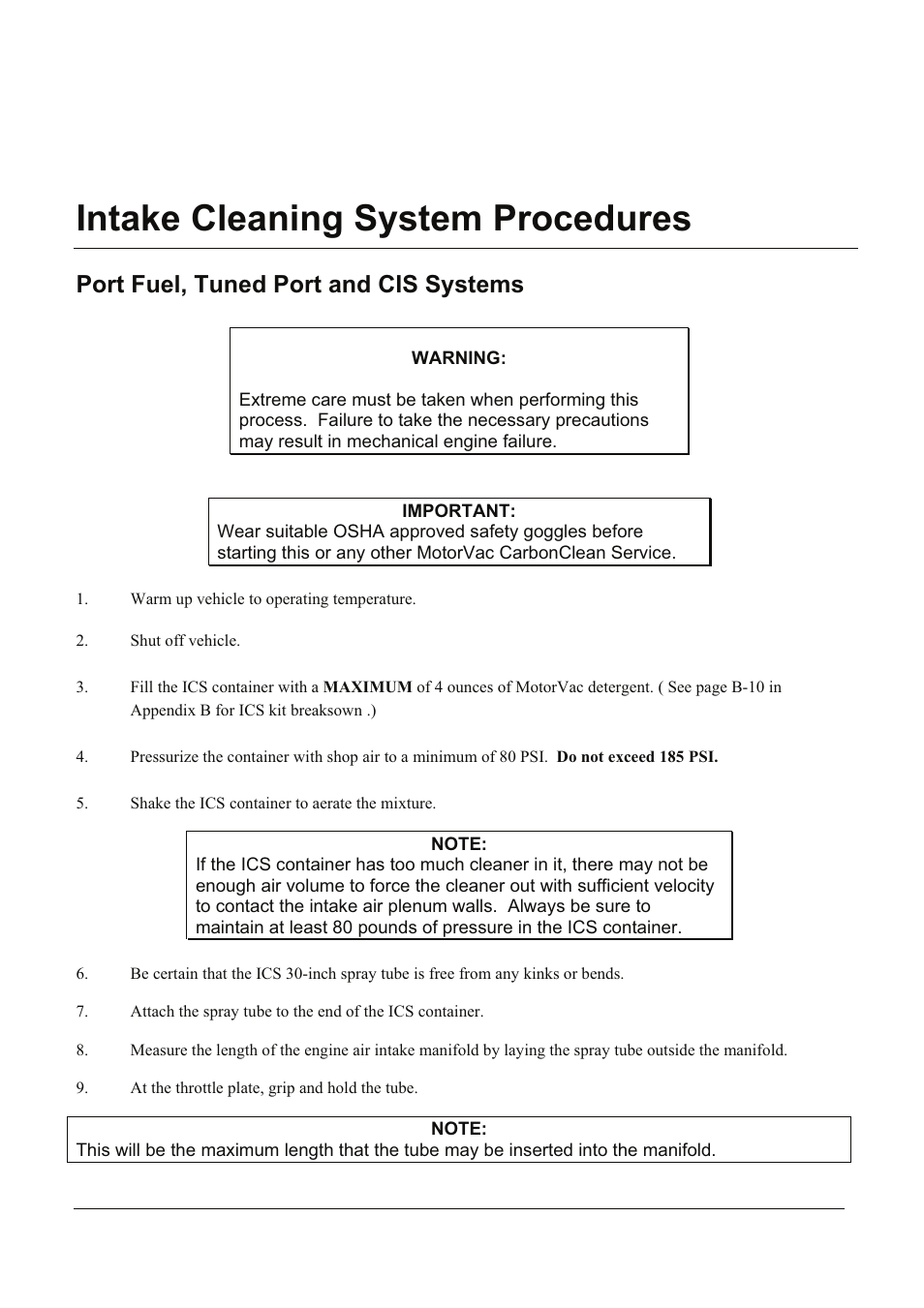 MotorVac Intake Cleaning System Procedures User Manual | 5 pages