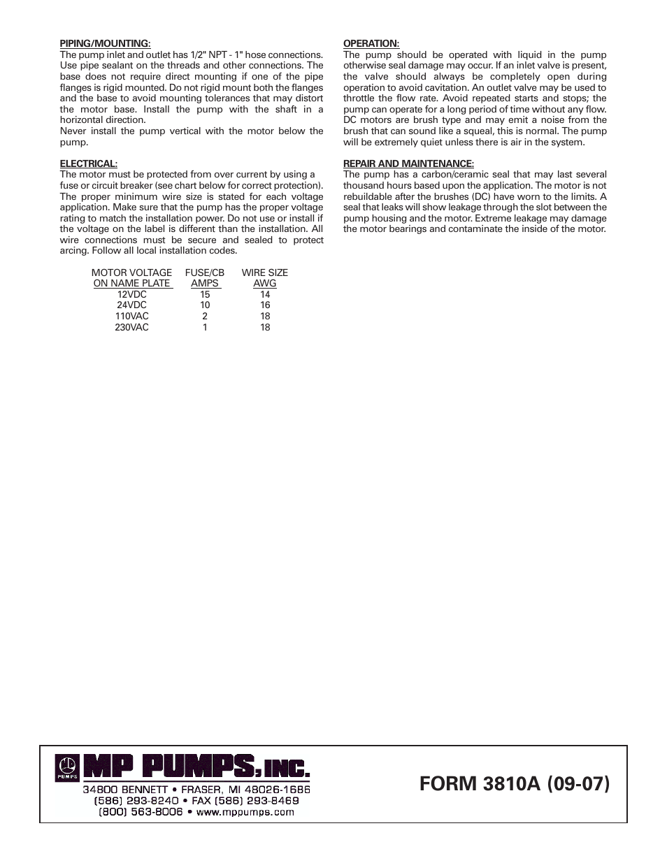 MP Pumps FRX-50_50R INSTALL User Manual | Page 2 / 2