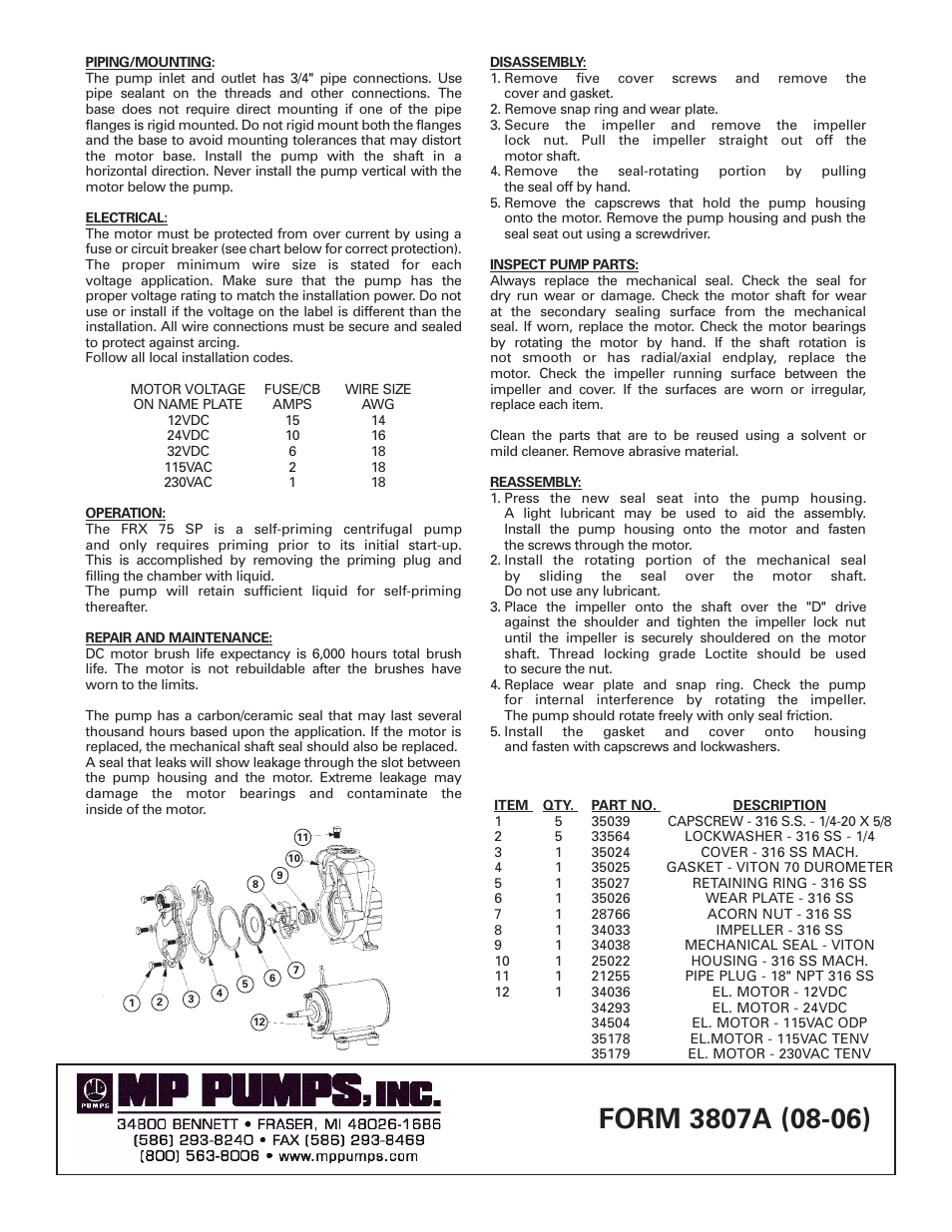 MP Pumps FRX-75 SP INSTALL User Manual | Page 2 / 2
