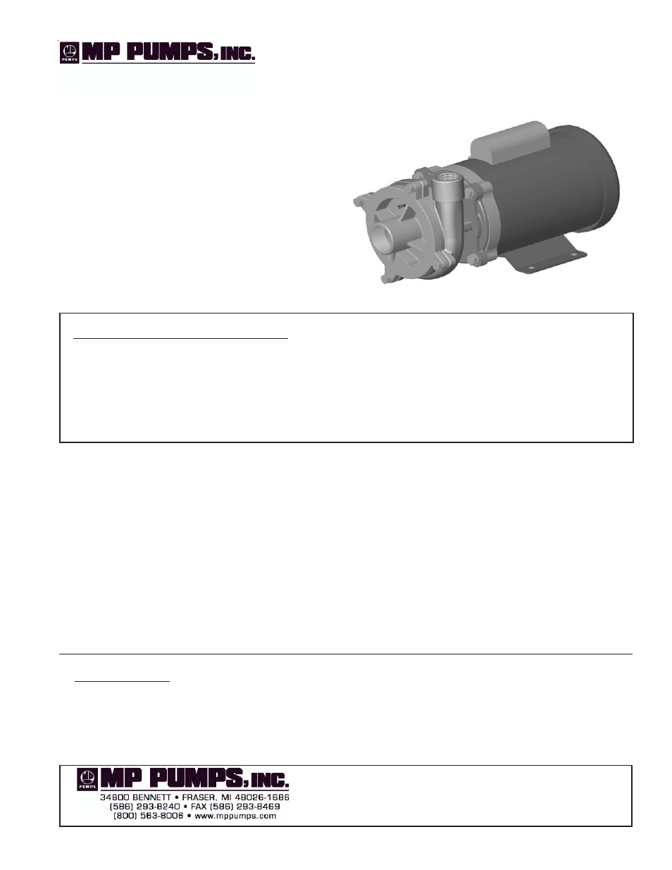 MP Pumps FRX-125 INSTALL User Manual | 2 pages