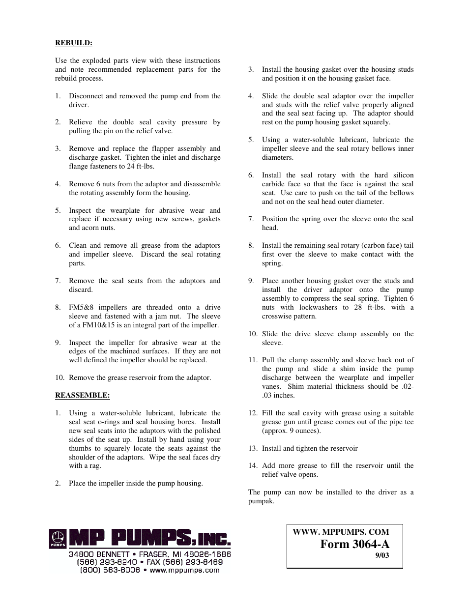 Form 3064-a | MP Pumps FLOMAX 5, 8, 10, 15 DBL. SEAL PUMPS INSTRUCTION User Manual | Page 2 / 2