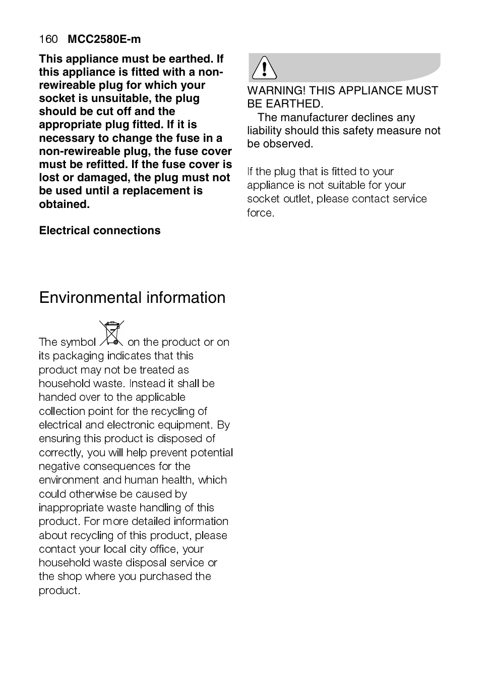 Environmental information | AEG MCC2580E-M User Manual | Page 160 / 284