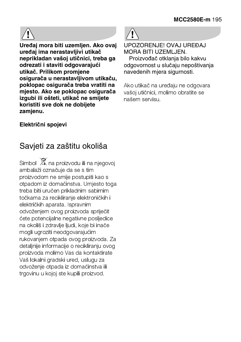 Savjeti za zaštitu okoliša | AEG MCC2580E-M User Manual | Page 195 / 284