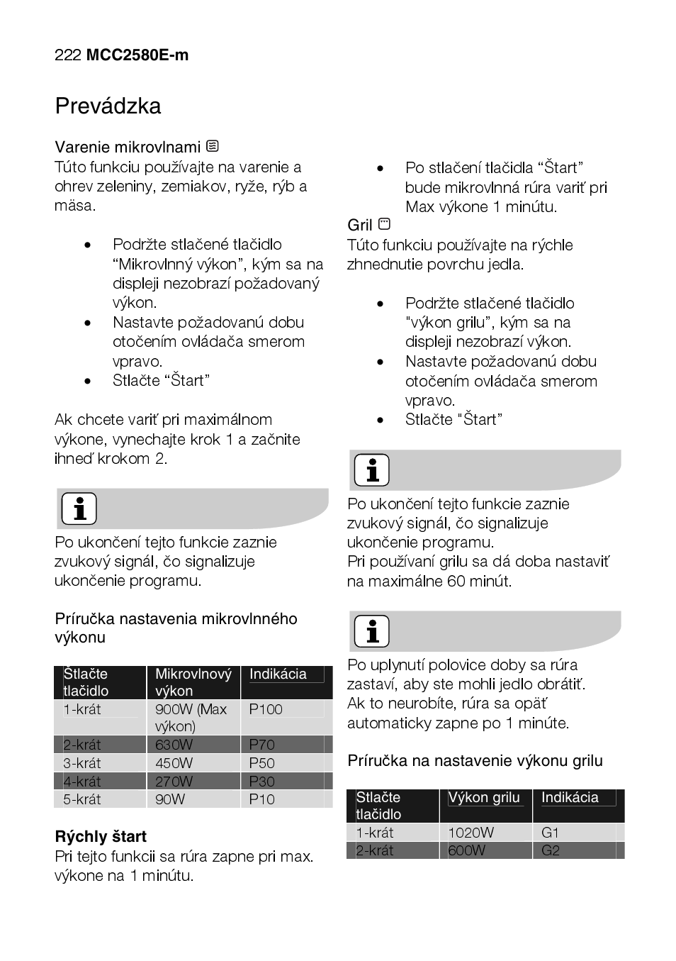 Prevádzka | AEG MCC2580E-M User Manual | Page 222 / 284