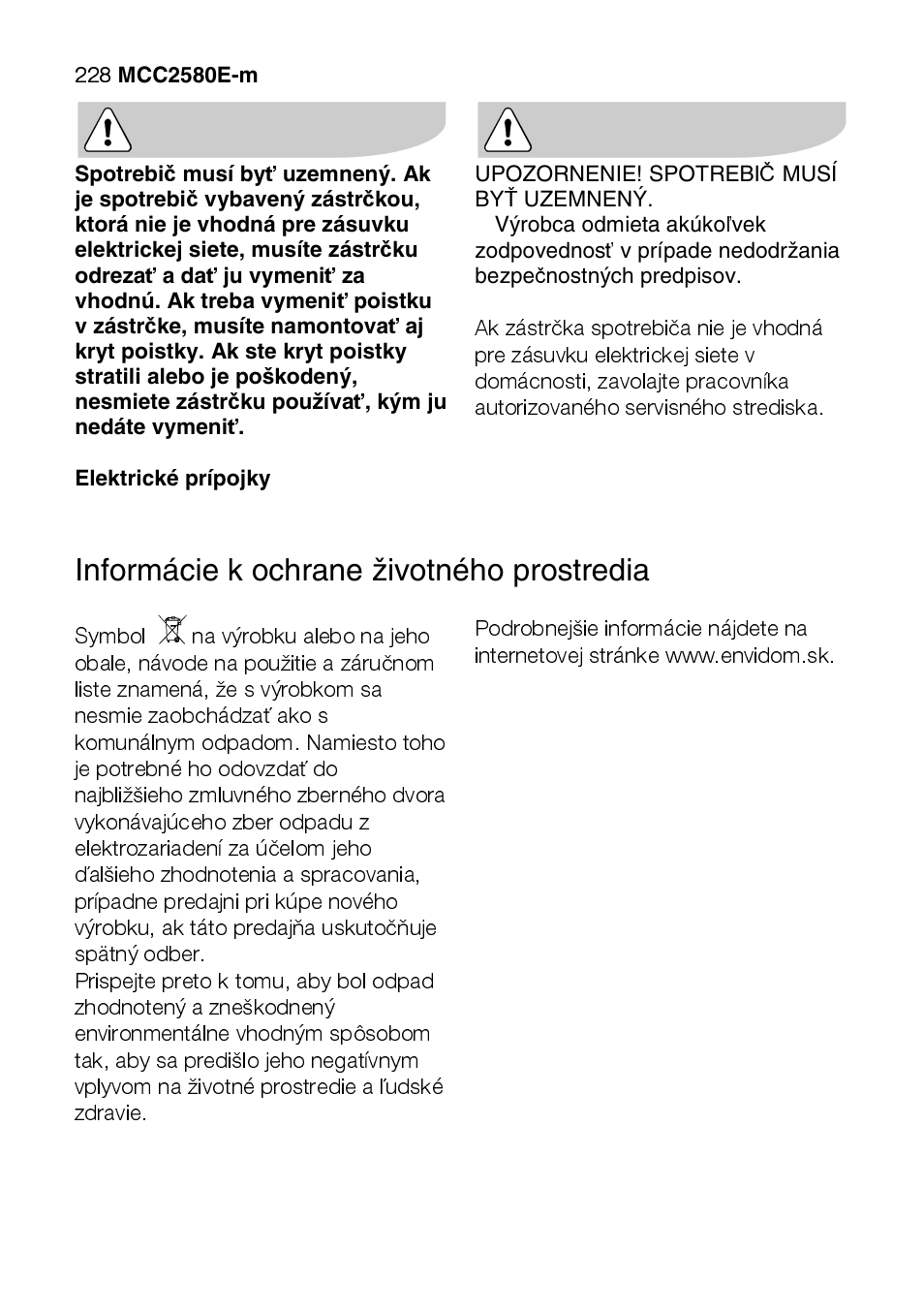 Informácie k ochrane životného prostredia | AEG MCC2580E-M User Manual | Page 228 / 284