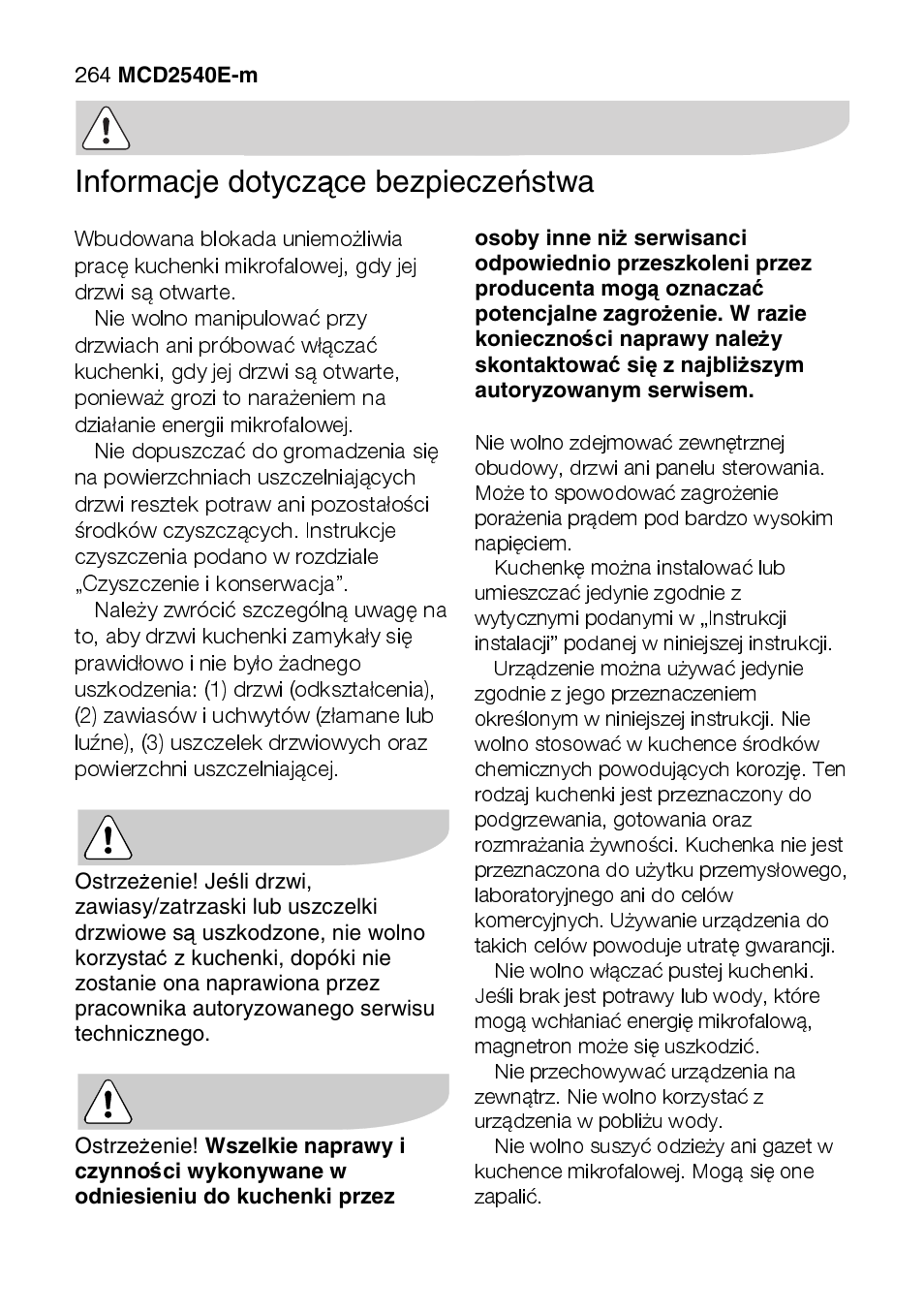 Informacje dotycz ące bezpieczeństwa | AEG MCC2580E-M User Manual | Page 264 / 284