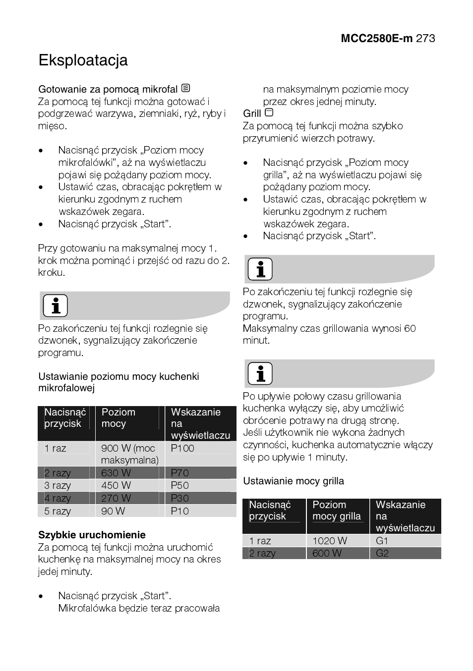 Eksploatacja | AEG MCC2580E-M User Manual | Page 273 / 284