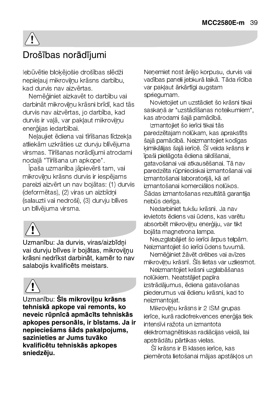 Droš ības norādījumi | AEG MCC2580E-M User Manual | Page 39 / 284