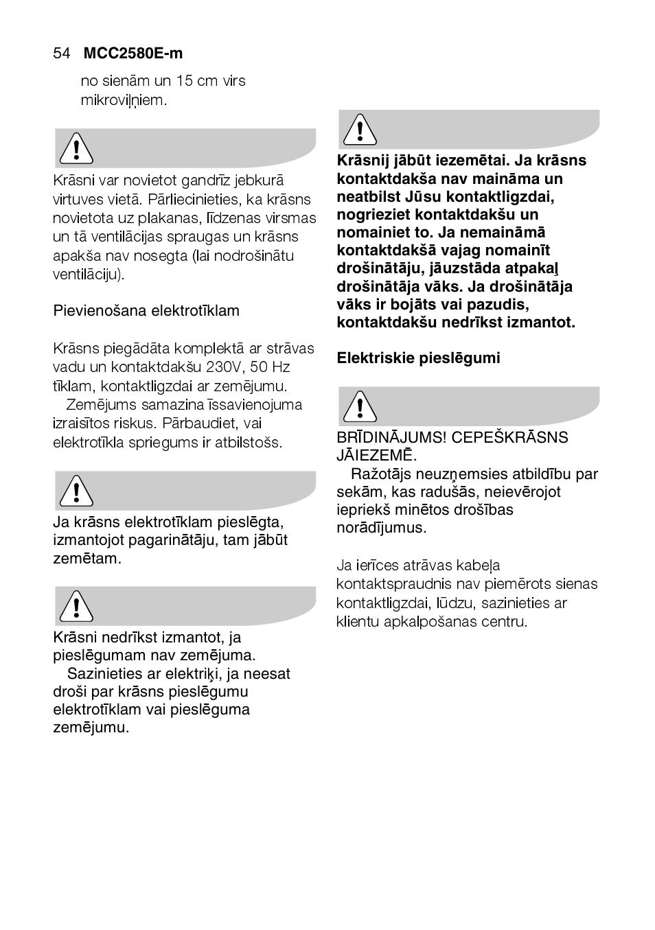 No sienām un 15 cm virs mikroviļņiem | AEG MCC2580E-M User Manual | Page 54 / 284