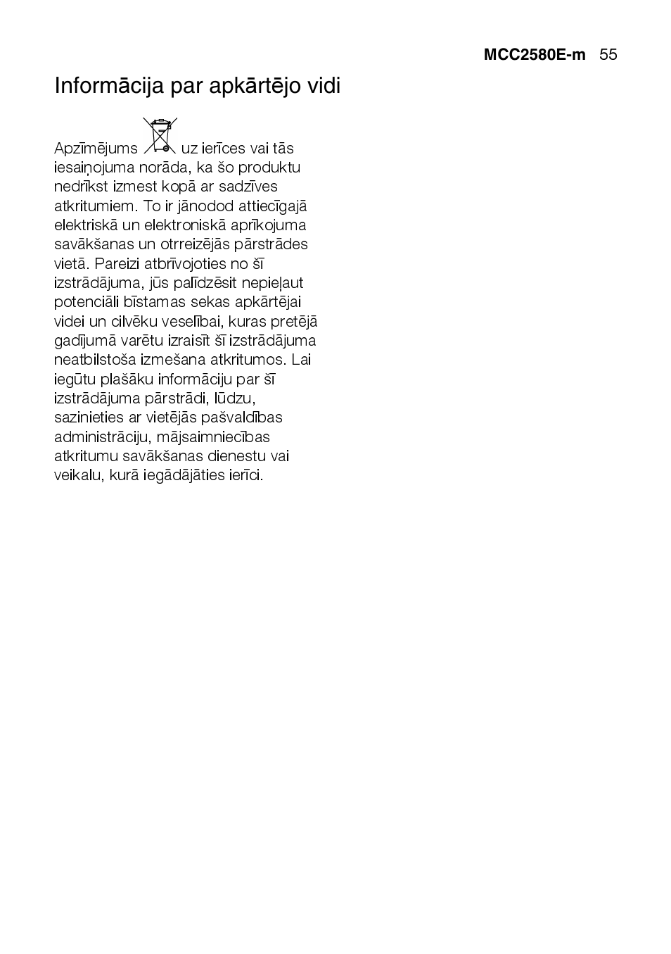 Inform ācija par apkārtējo vidi | AEG MCC2580E-M User Manual | Page 55 / 284
