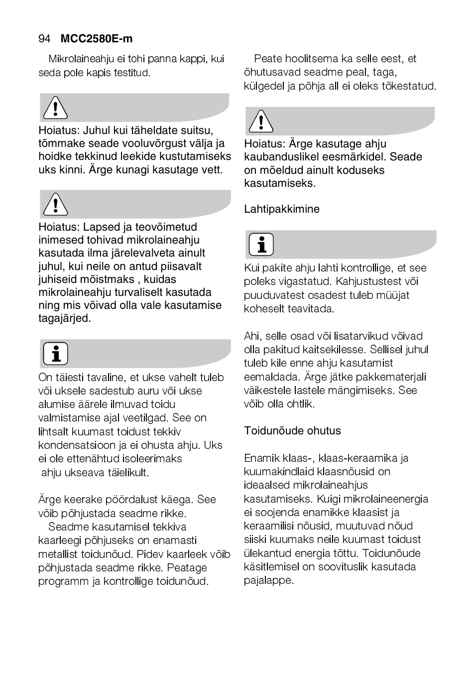 AEG MCC2580E-M User Manual | Page 94 / 284