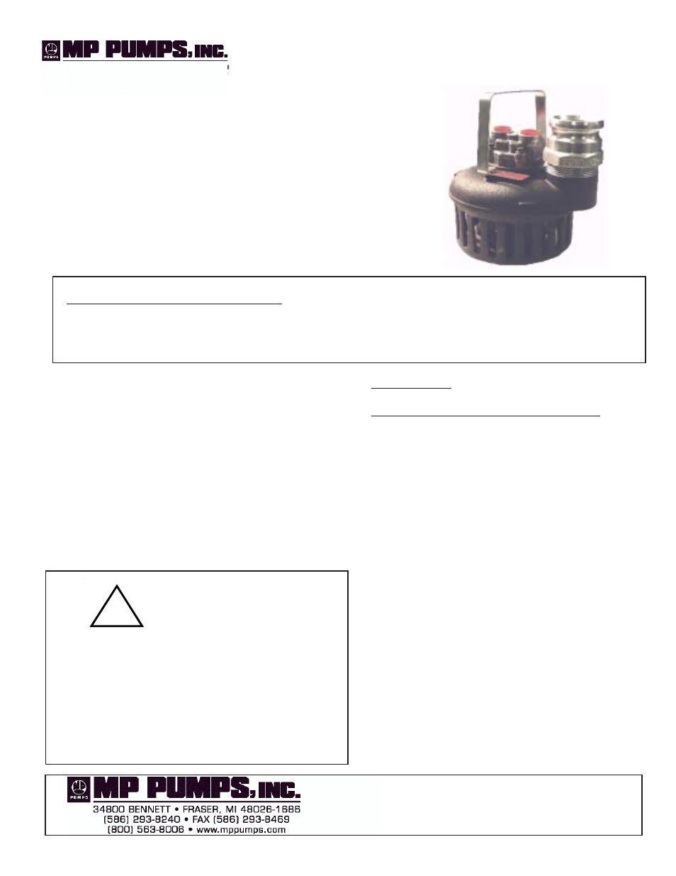 MP Pumps HYDRASUB 20_25 INSTRUCTION User Manual | 4 pages
