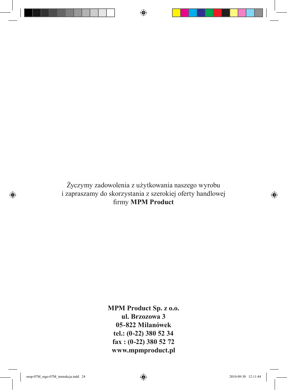 MPM MGO-07M User Manual | Page 24 / 24