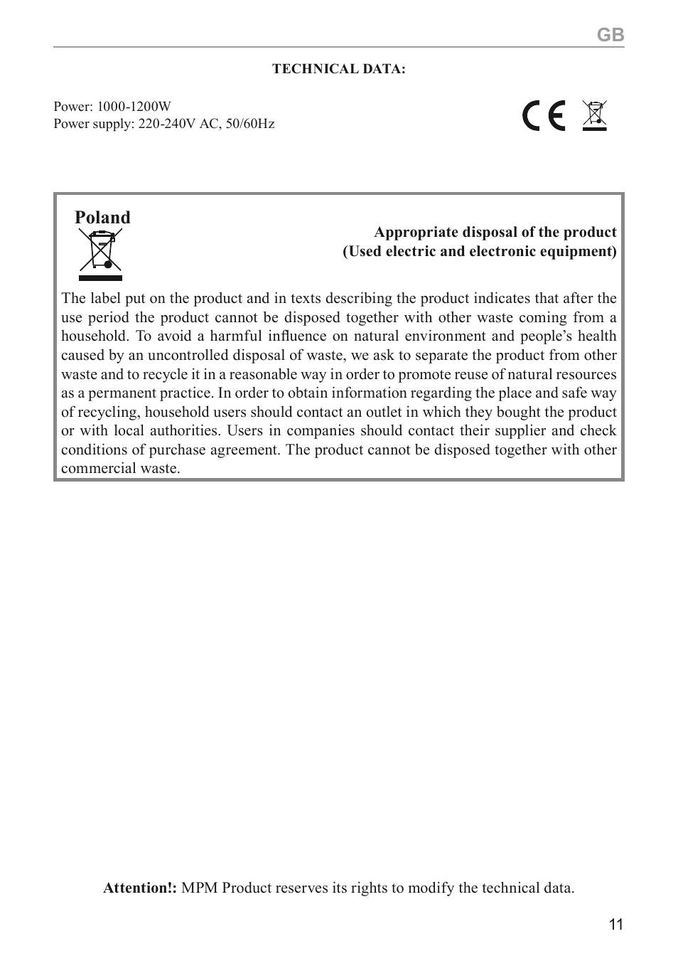 Poland | MPM MGO-05M User Manual | Page 11 / 24
