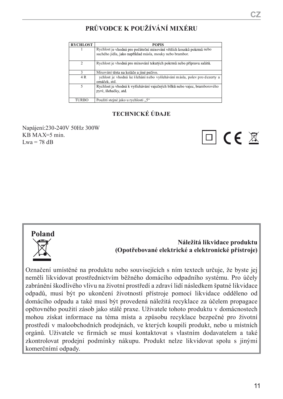 Poland, Průvodce k používání mixéru | MPM MMR-03 User Manual | Page 11 / 34