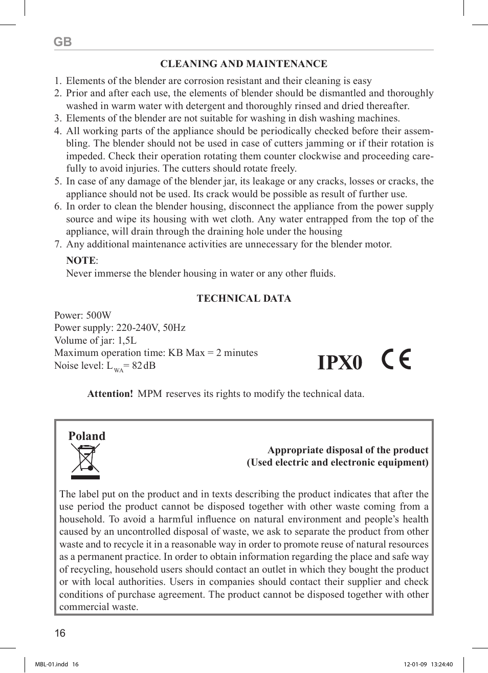 Poland | MPM MBL-01M User Manual | Page 16 / 36